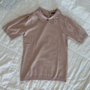 Adrianna Papell Polka Dot Collared Top in Pink